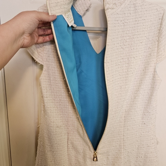 Sail To Sable Vneck Tweed Cap Sleeve Shift Mini Dress Quiet Luxury Preppy - Picture 4 of 12